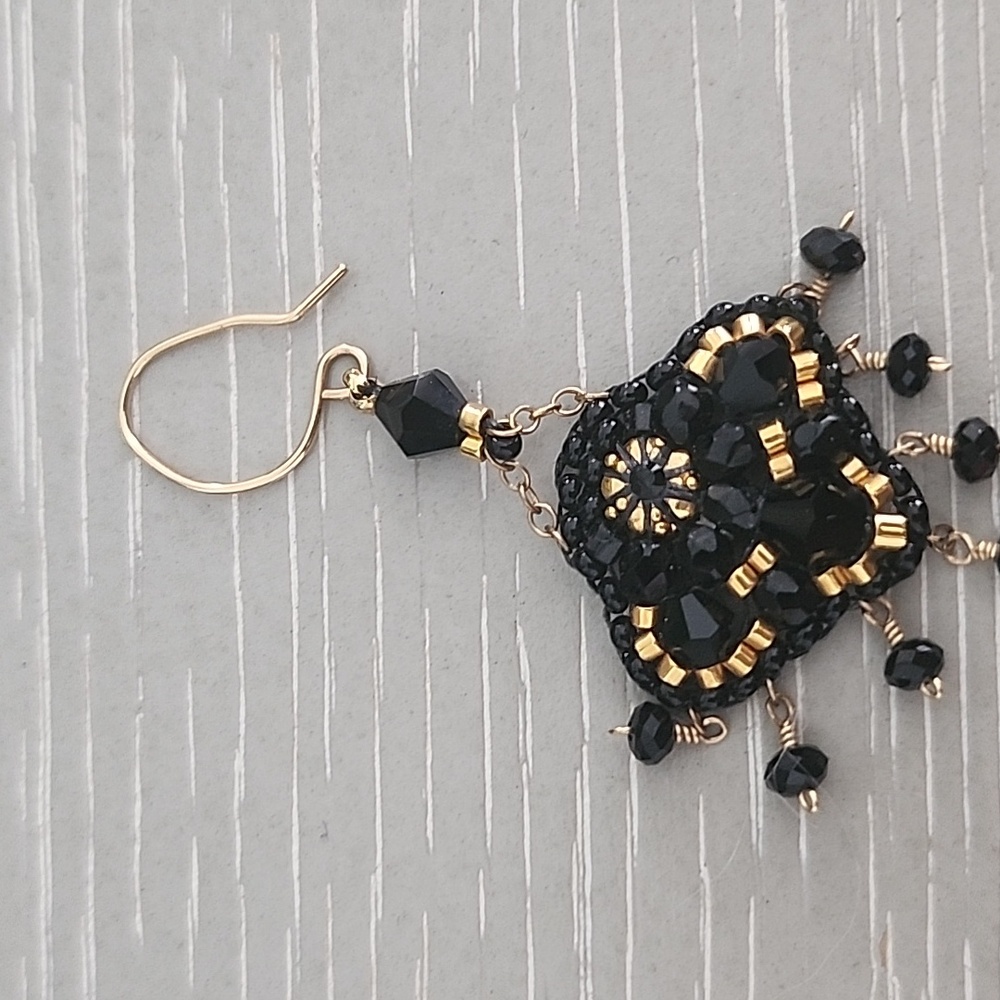 Miguel Ases Black and Gold Beaded Earrings - Picture 4 of 4